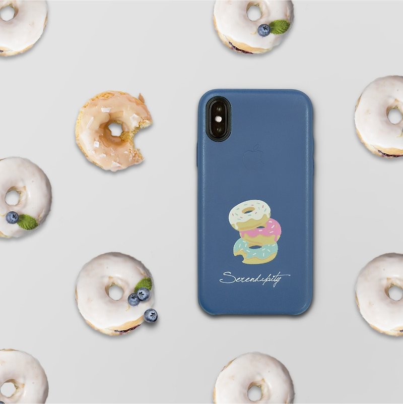 iPhone 7 / 8 / Plus / X / SE2 系列 戀愛滋味甜甜圈 皮質手機殼 - 手機殼/手機套 - 人造皮革 藍色