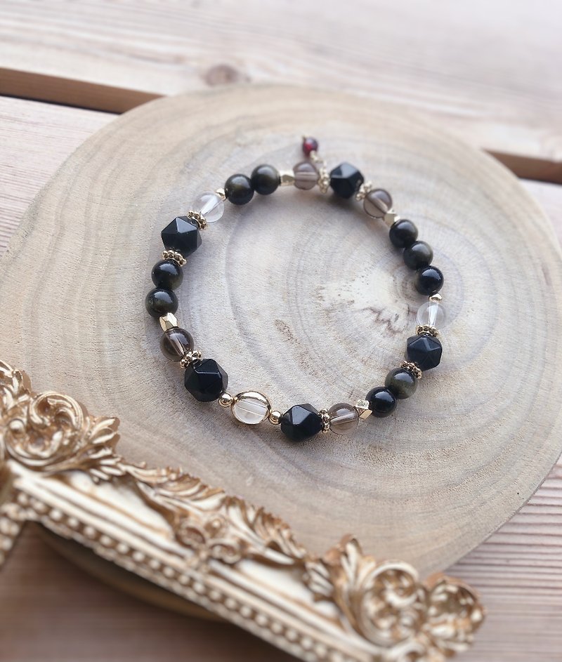 Obsidian, gold Stone, citrine, white crystal purifying and avoiding evil bracelet/female models - Bracelets - Crystal 