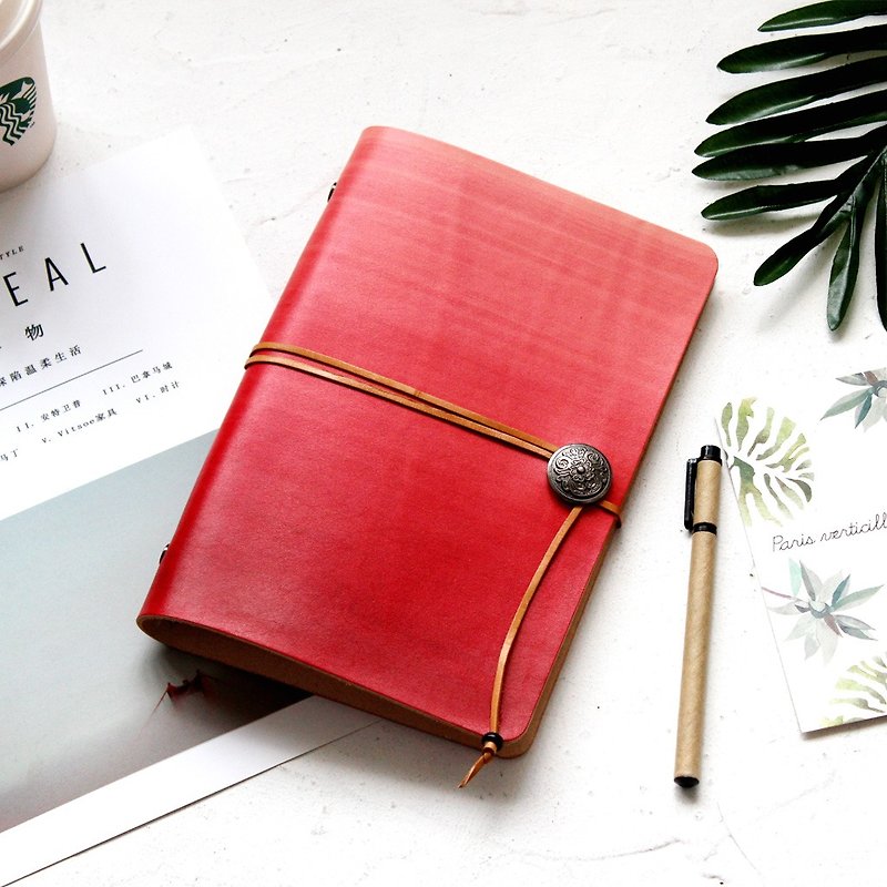 Such as the first layer of vegetable yak leather red gradient a5 loose-leaf notebook manual manual leather notebook stationery free lettering 23.5*16cm - สมุดบันทึก/สมุดปฏิทิน - หนังแท้ สีแดง