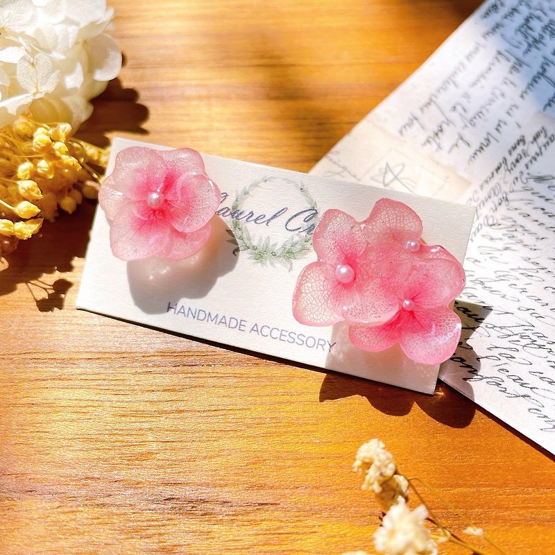 Hydrangea series Kawazu-zakura pearl 925 silver earrings/ clip on - Earrings & Clip-ons - Plants & Flowers Pink