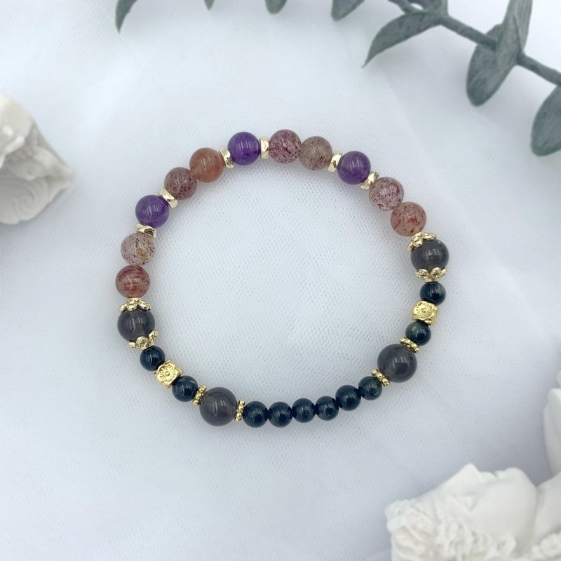 女巫湯 / 紫水晶 草莓晶 冰曜石 黑碧璽 水晶手鍊 - 手鍊/手環 - 其他材質 紫色