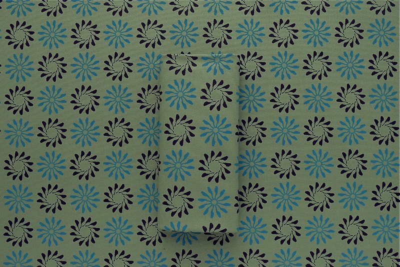 Handprint printed cotton canvas 400g / y / deep sea adventure / Wuqiu circle / olive blue - เย็บปัก/ถักทอ/ใยขนแกะ - ผ้าฝ้าย/ผ้าลินิน 