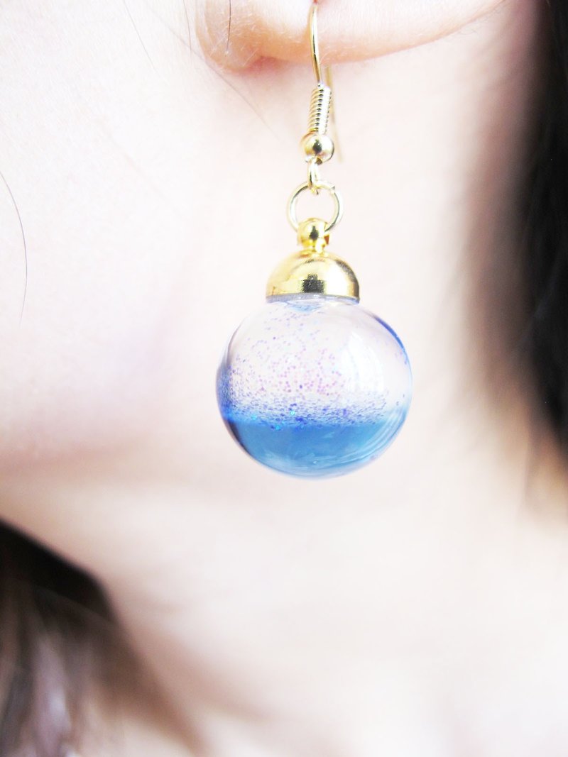 * Rosy Garden * purple galaxy liquid inside glass ball earrings - Earrings & Clip-ons - Glass Purple