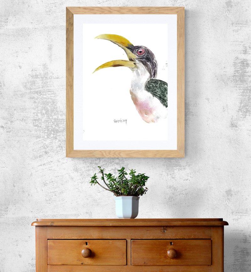 Original watercolor hand-painted Sri Lankan hornbill accepts custom orders - Posters - Paper 