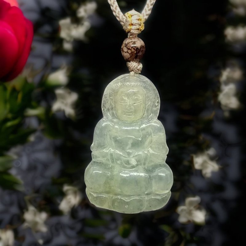 冰種翡翠觀音菩薩項鍊 | 天然緬甸玉翡翠A貨 | 送禮 - 項鍊 - 玉石 綠色
