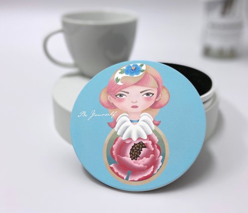 Ying Creative 瑩然創意工作室 【插畫家設計系列】做自己—前衛牡丹 馬卡龍色 陶瓷杯墊
