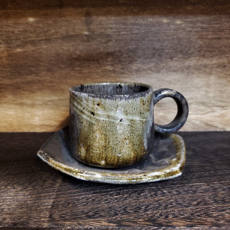 Wood fired pottery/wound clay coffee cup set - Mugs - Pottery Black