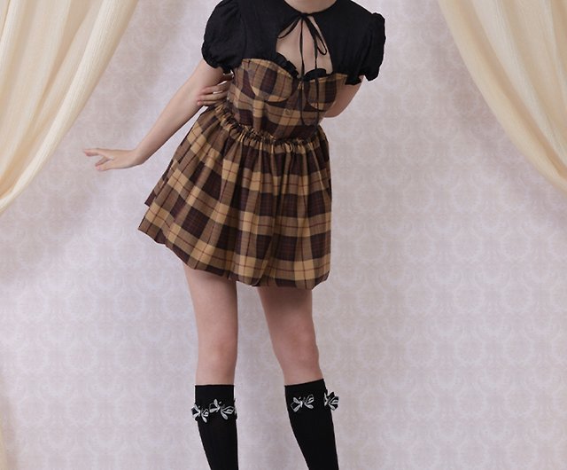 Vintage Brown rose long dress lantern skirt - Shop mof-giftshop One Piece  Dresses - Pinkoi