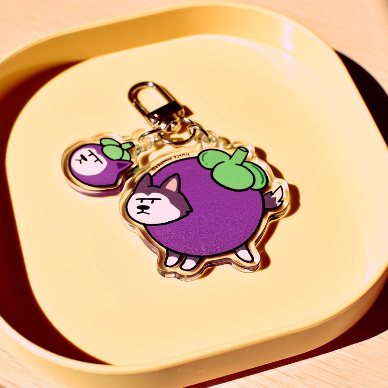 Mangosteen Husky Acrylic Keychain / Airpod Case Pendant - 吊飾 - 壓克力 紫色