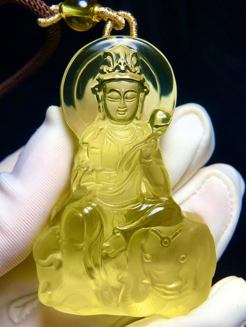 極品天然立體雕刻黃水晶普賢菩薩吊墜屬龍蛇人本命佛財源廣進 - 吊飾/掛飾 - 水晶 
