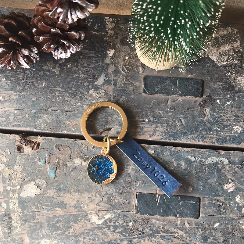 Hand-dyed aqua blue leather key ring|| Gift packaging lettering|| Gift commemorative - ที่ห้อยกุญแจ - หนังแท้ 