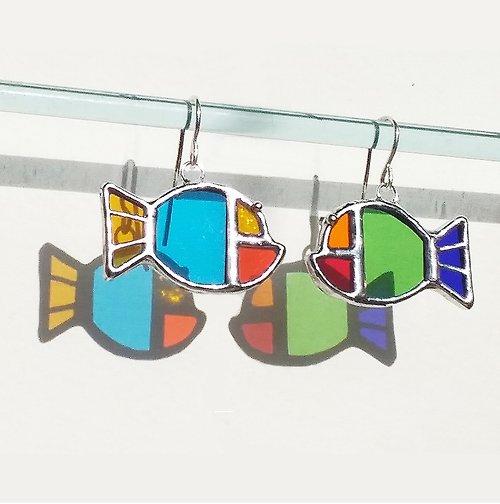 GlassBallad Colorful fish earrings Gold fish earrings