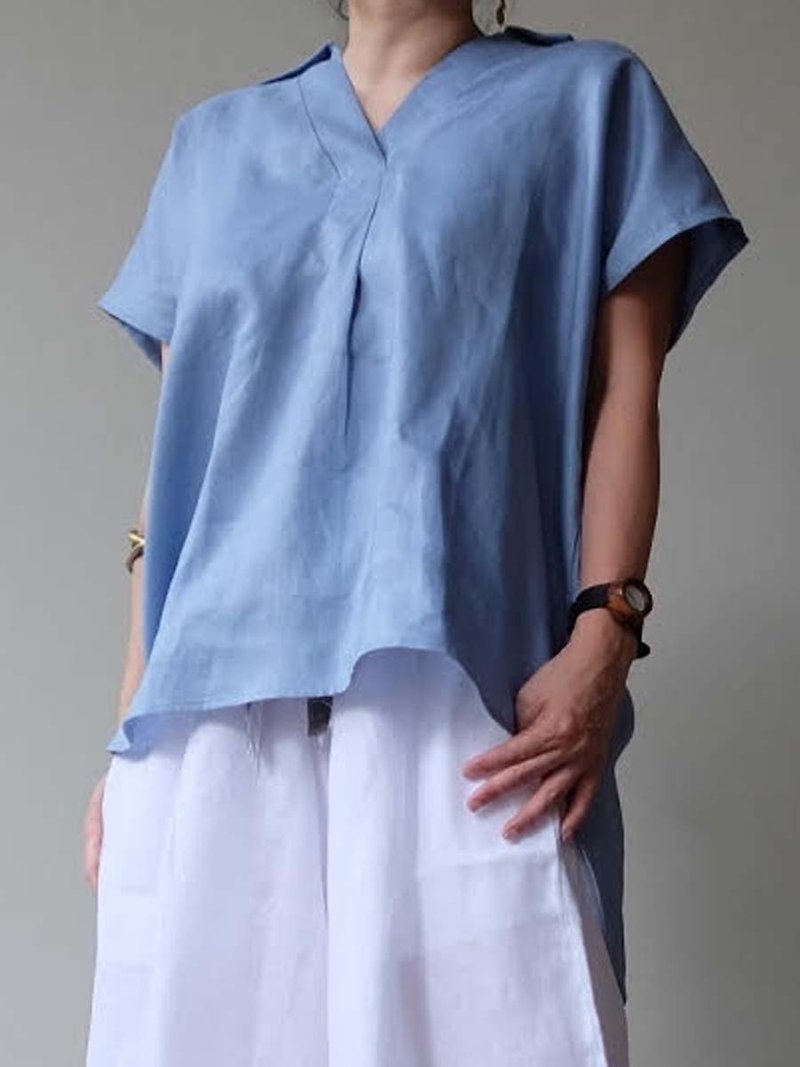 Saras Blue - Women's Tops - Linen 