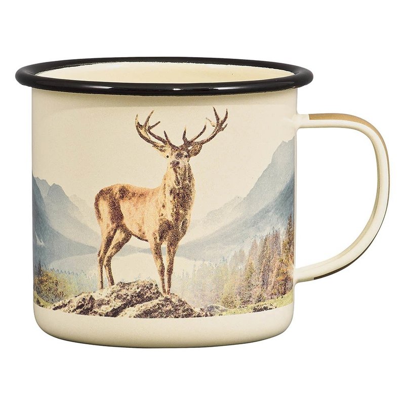 【Gentlemen's Hardware】Enamel mug for outdoor use-illustration style-Elk - Cups - Enamel Multicolor