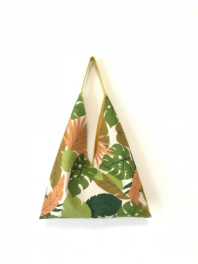 Triangle Tote Bag / Japanese Origami Bag - Rainforest - Green - Handbags & Totes - Cotton & Hemp Green