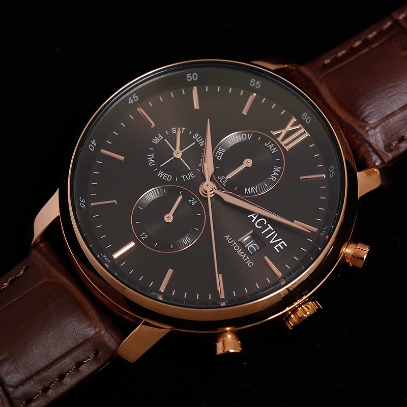 ACTIVE Automatic Collection – Black & Gold Strap - นาฬิกาผู้ชาย - สแตนเลส สีดำ