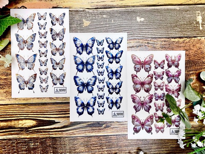 (matte clear sticker 5pcs all pack)  jewel butterfly 3 types - Stickers - Waterproof Material Multicolor