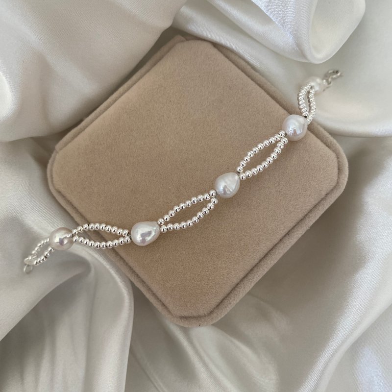 baroque pearl Silver Silver diamond bracelet s925 Silver bracelet - สร้อยข้อมือ - เงินแท้ 