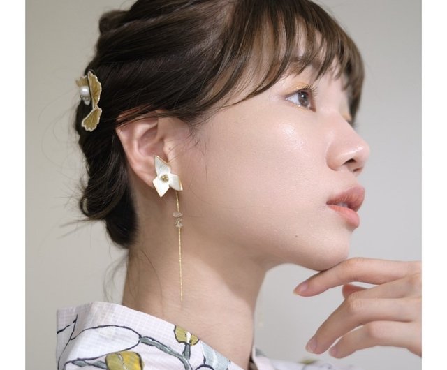 昭和ロマンス - 日本製手描き白鶴ピアス、医療用鋼針イヤリング