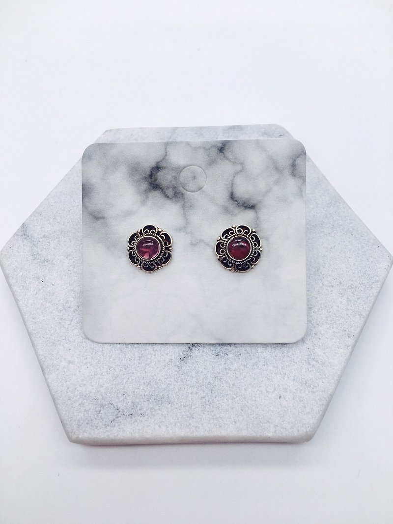 Pink Tourmaline 925 Sterling Silver Lace Design Earrings Nepal Handmade Inlay - Earrings & Clip-ons - Gemstone Pink