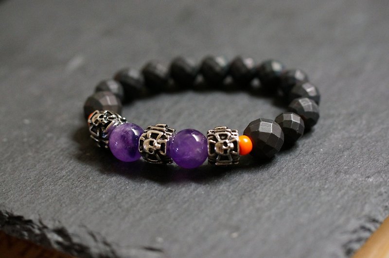 Amethyst + Hematite Gemstones Barcelet - Bracelets - Semi-Precious Stones Purple