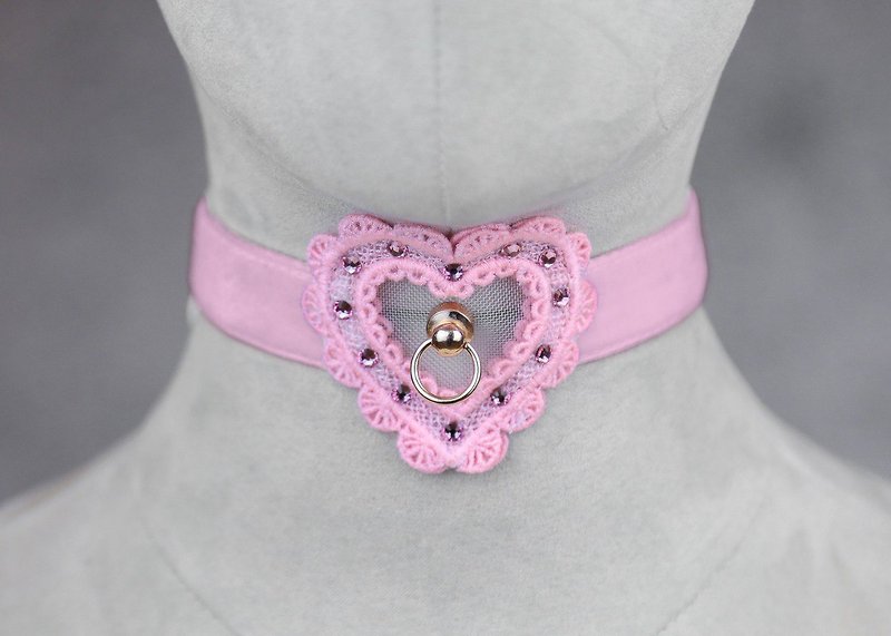 Pink Heart Collar - สร้อยติดคอ - พลาสติก สึชมพู