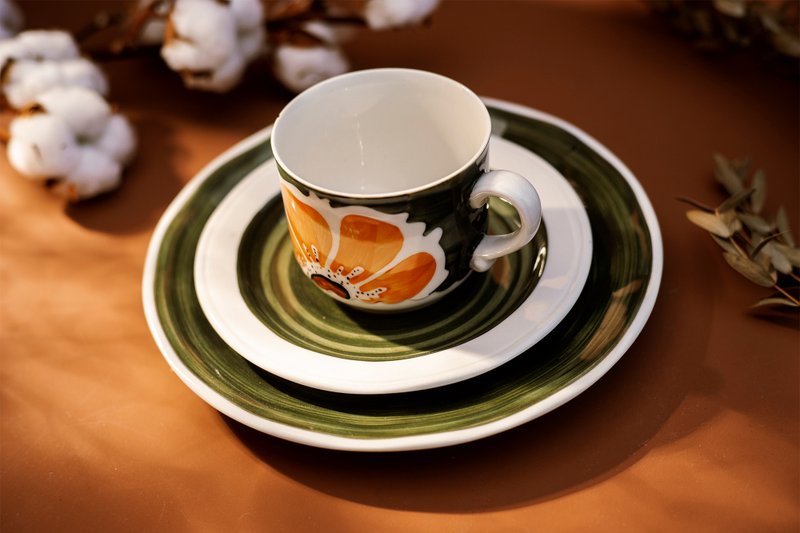 Made in West Germany-antique full orange blossom series cup plate-180ml-no dessert plate - แก้ว - ดินเผา สีเขียว