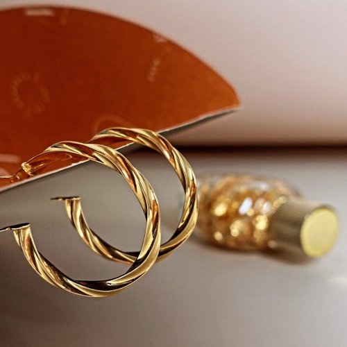 IRIZA Jewellery 18K金義大利扭紋耳環 (M) 18K Gold Golden Rope Earrings( M)
