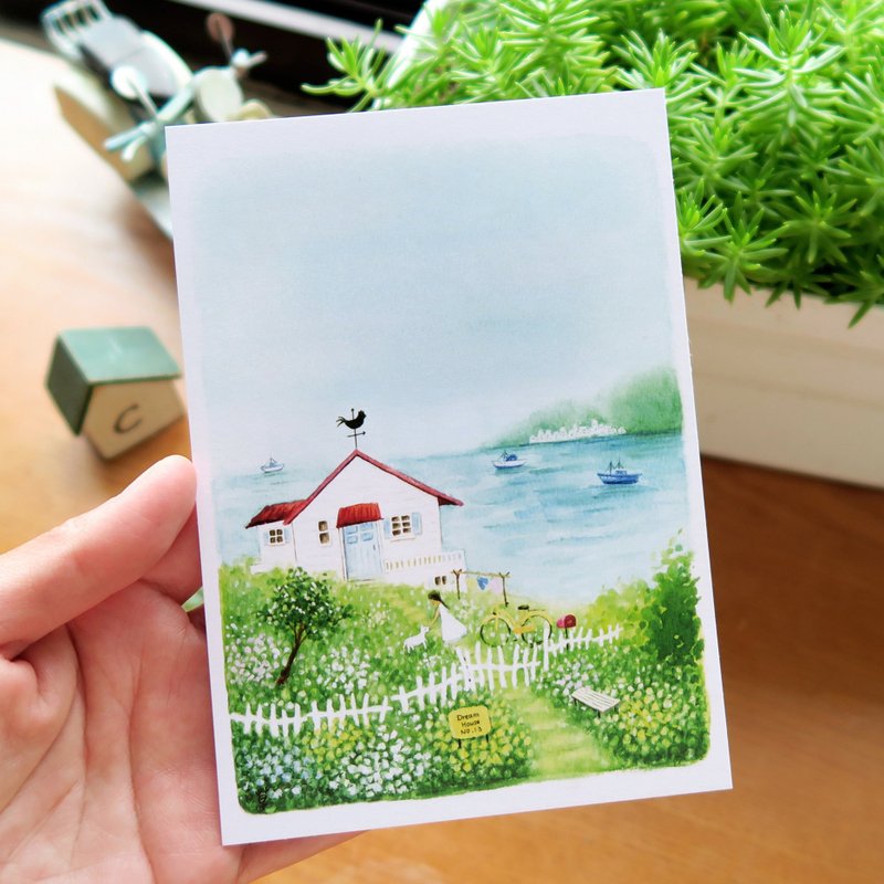 Dream House no.13 A hut with a view of the sea on the hillside - การ์ด/โปสการ์ด - กระดาษ สีน้ำเงิน