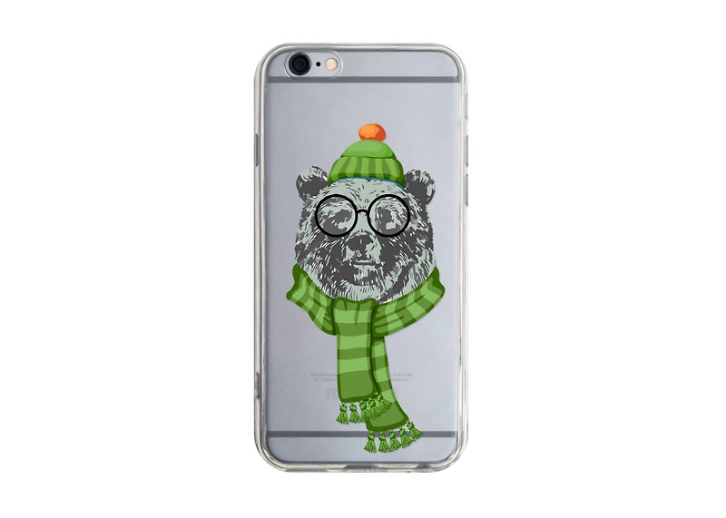 [Glasses Bear] Custom-made transparent mobile phone case for iPhone13 12 Pro Max Samsung Huawei Sony Xiaomi - Phone Cases - Plastic Green