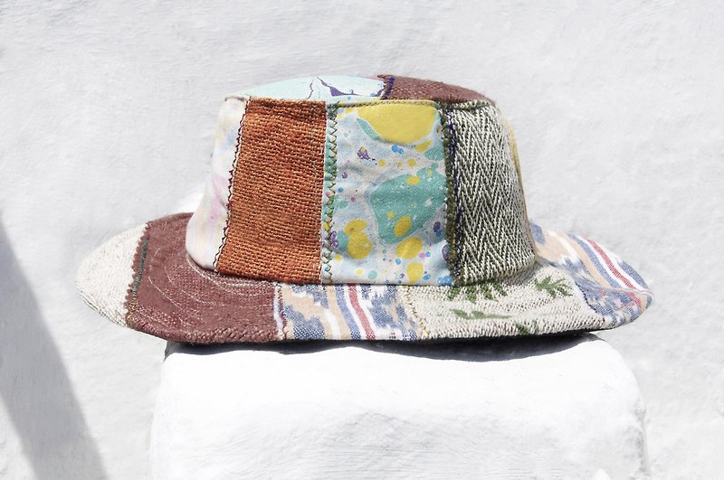 Limited to a national splicing hand-woven cotton hats / knitted hat / fisherman hat / sun hat / straw hat / handmade hats / mountain hats - coffee forest linen boho Japanese style cloth hat - Hats & Caps - Cotton & Hemp Multicolor