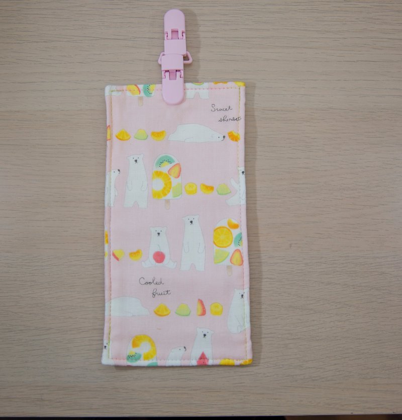 Summer Pink Polar Bear Handmade Handkerchief/Kindergarten Handkerchief Clip/Children's Handkerchief/Saliva Towel - ผ้ากันเปื้อน - ผ้าฝ้าย/ผ้าลินิน สึชมพู