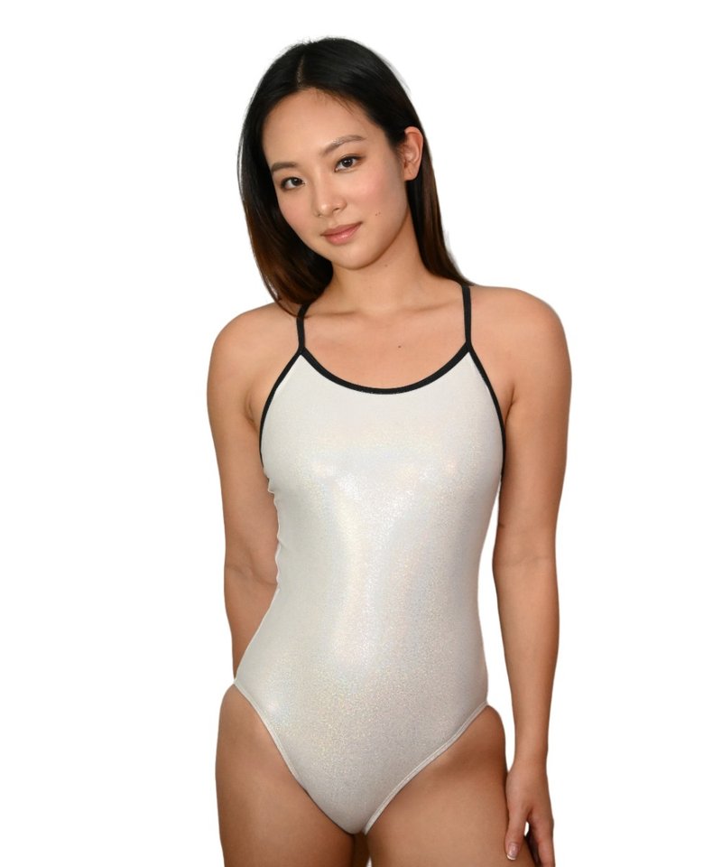 Bondi Swim Glitter Cross-back Training Swimsuit - White - ชุดว่ายน้ำผู้หญิง - ไนลอน ขาว