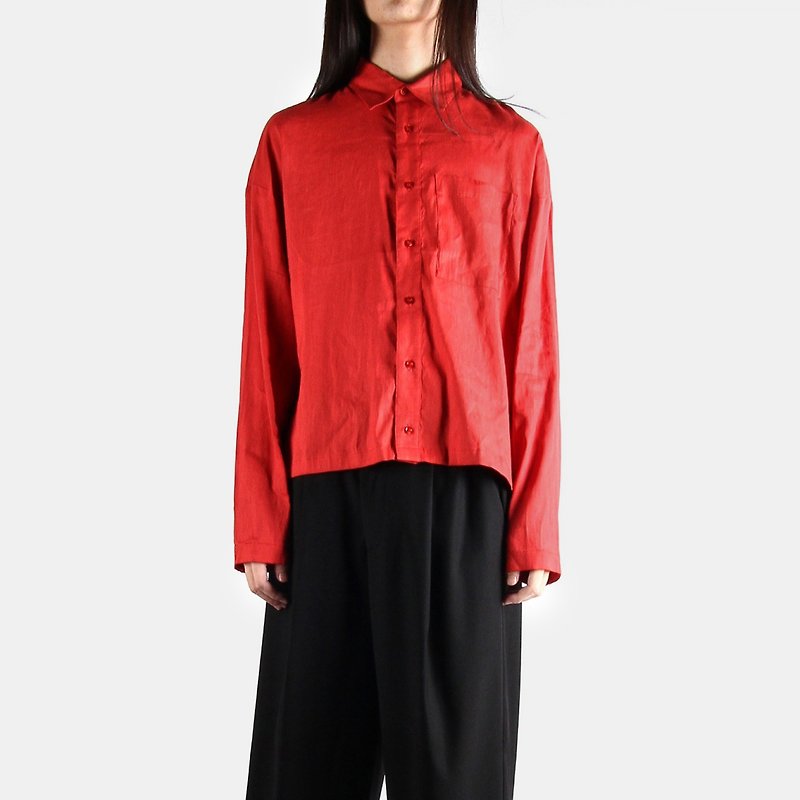 Short drop shoulder shirt - เสื้อเชิ้ตผู้ชาย - ผ้าฝ้าย/ผ้าลินิน สีแดง