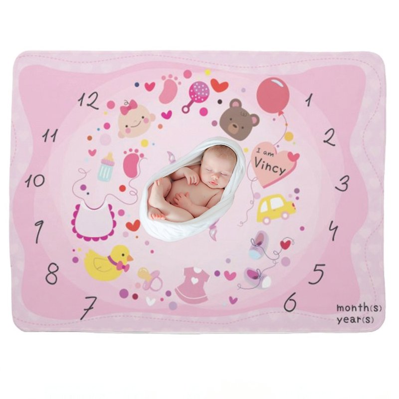 【満月ギフト】名入れ赤ちゃんの成長記録背景布（女性） - 出産祝い用贈物 - ポリエステル ピンク