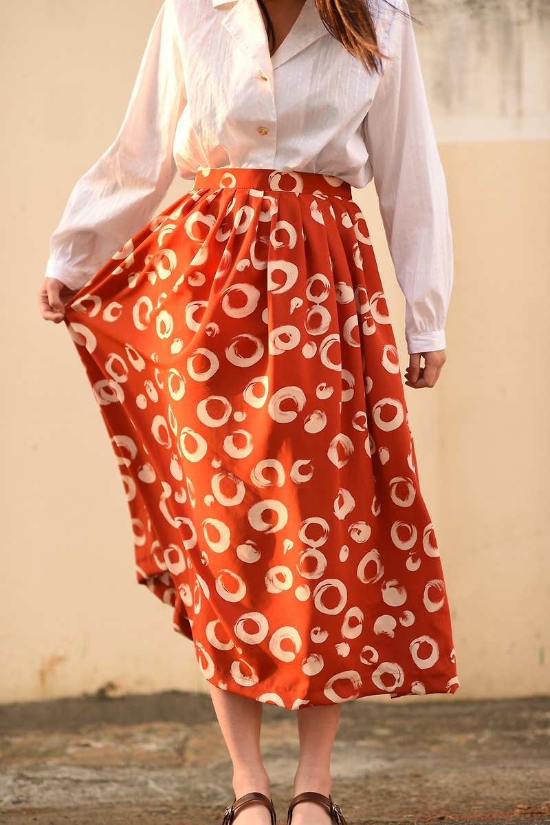 復古橘色圓圈圈—自製設計/裙類 - 裙子/長裙 - 絲．絹 