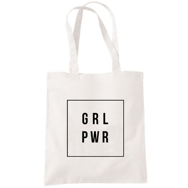 GRLPWR Girl Power女力平權運動女權帆布袋文藝環保購物袋單肩手提包袋-米白色 情侶情人禮物 - 側背包/斜孭袋 - 其他材質 白色