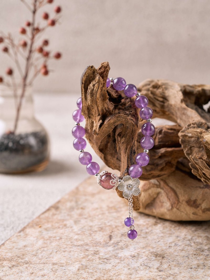 Pure 925 Sterling Silver Floral Amethyst Aromatherapy Essential Oil Bracelet - สร้อยข้อมือ - คริสตัล สีม่วง