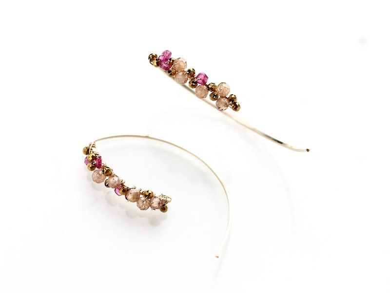 14kgf- autumn tree marquis pierced earrings (natural zircon) - Earrings & Clip-ons - Gemstone Brown