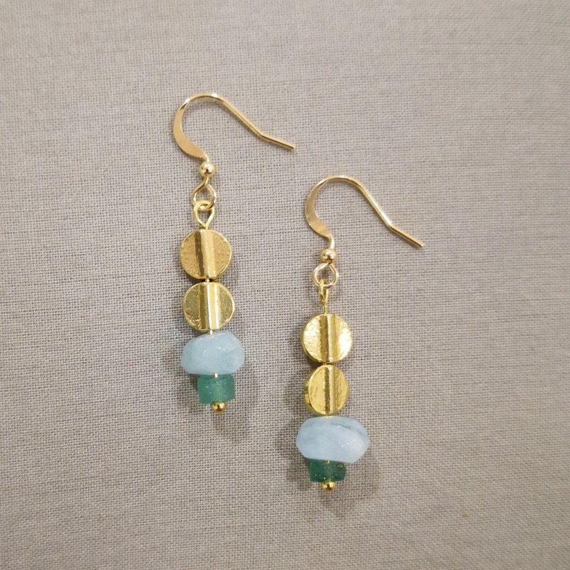 Gemstone Bronze Earrings-C Type Aquamarine - Bracelets - Gemstone Blue