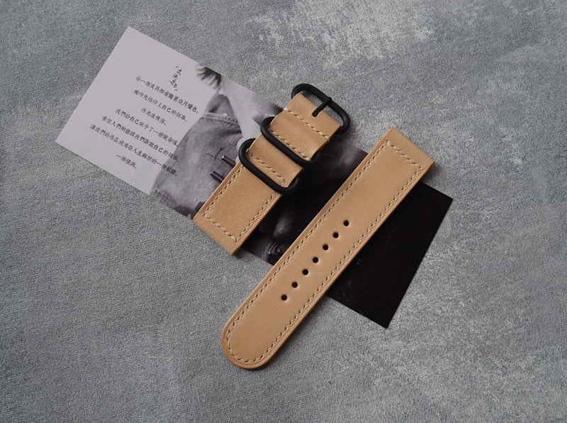 Customized Handmade Primary Color Leather Watch Strap.Watch Band.Gift - สายนาฬิกา - หนังแท้ สีกากี