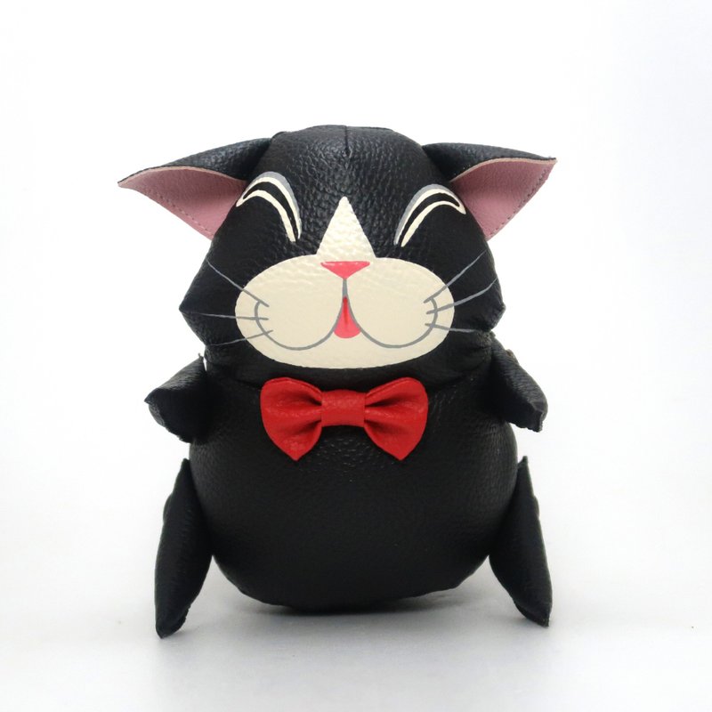 Black cat doll,fat little cat, handmade doll for animals lovers,sweet animals. - 公仔/玩偶 - 人造皮革 黑色