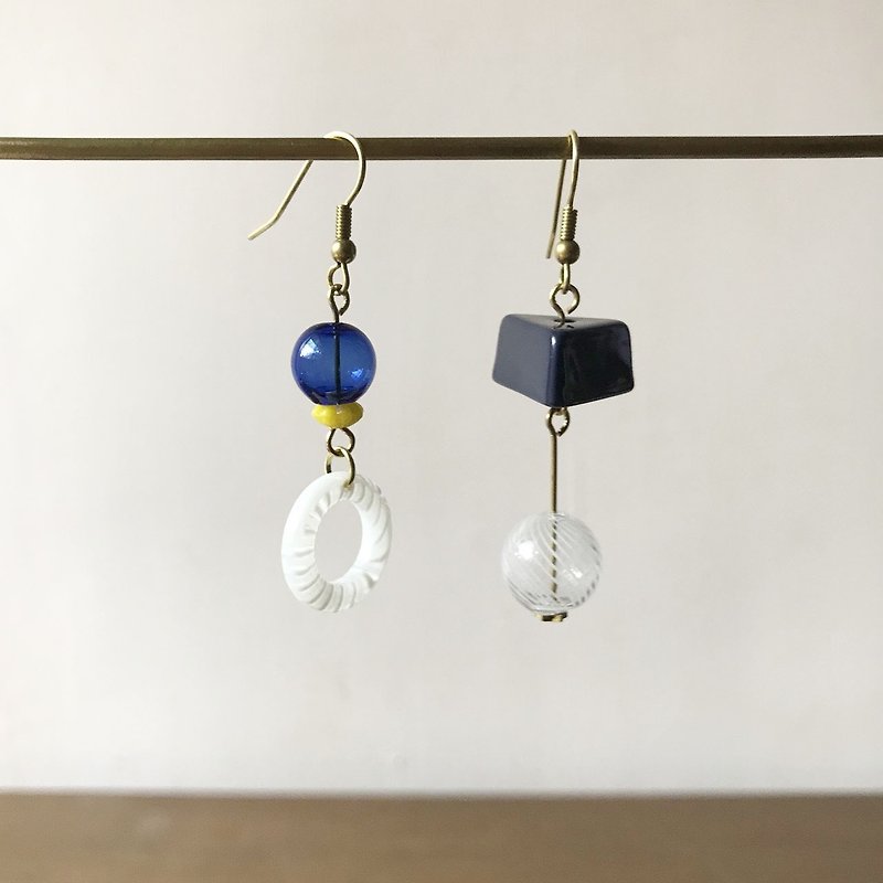 Composite media_blue and white _ ear hook (can be changed) - Earrings & Clip-ons - Other Materials Green