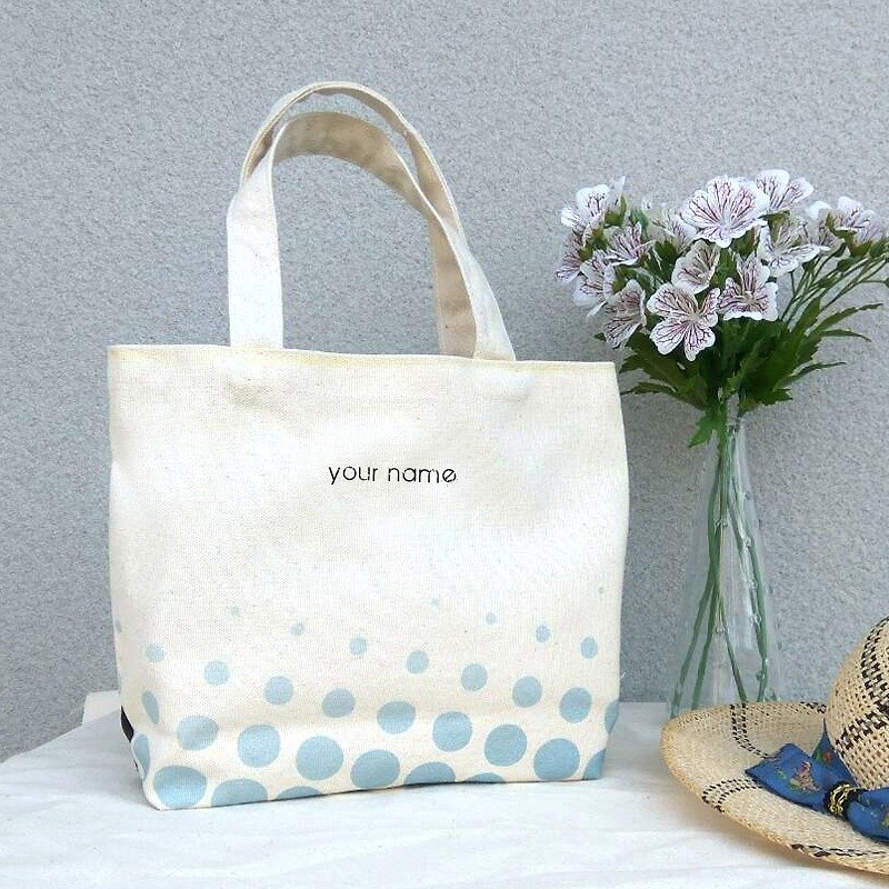 【Customized Name】 Blue Point / Print Canvas / Hand Bag - Gift Tote Bag - กระเป๋าถือ - ผ้าฝ้าย/ผ้าลินิน 