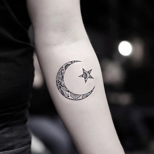 OhMyTat OhMyTat 穆斯林月亮星星符號 Muslim 刺青圖案紋身貼紙 (2 張)