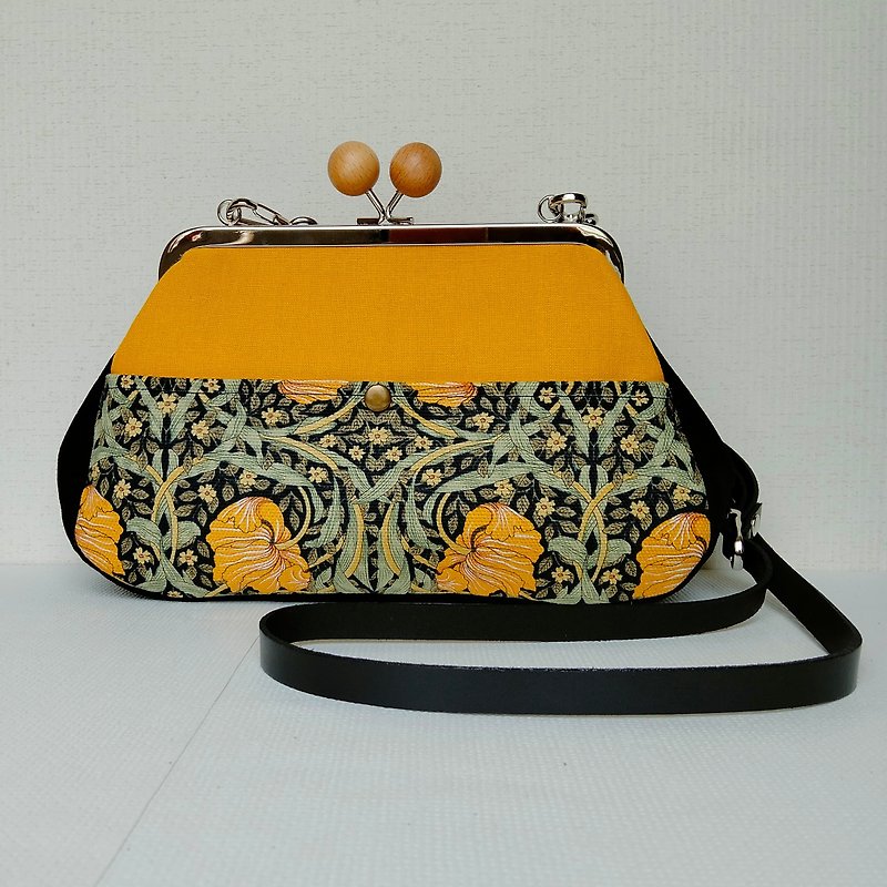 William Morris Beautiful kiss lock bag shoulder bag - กระเป๋าแมสเซนเจอร์ - ผ้าฝ้าย/ผ้าลินิน สีเหลือง