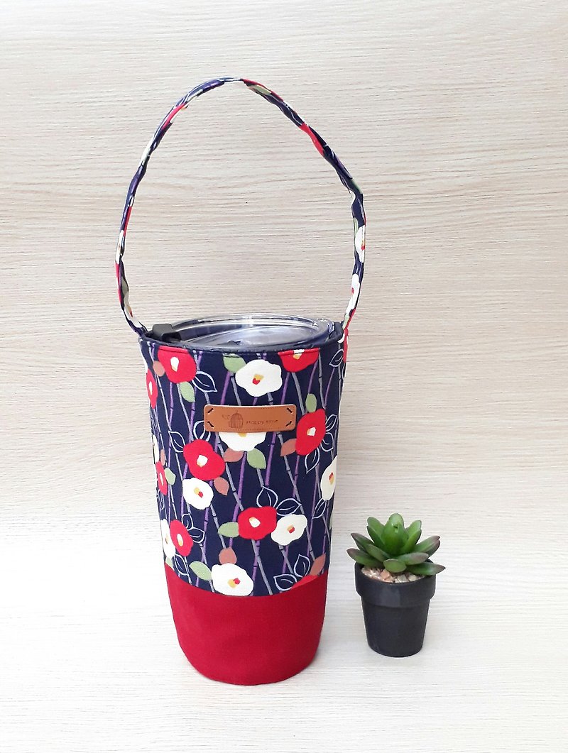 [Iceba Cup Bag] Japanese Cherry Blossom - ถุงใส่กระติกนำ้ - ผ้าฝ้าย/ผ้าลินิน สีเขียว