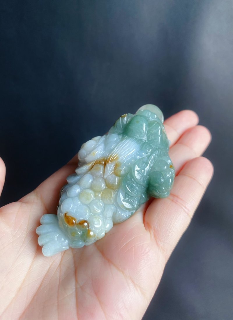 孤品 天然玉翡翠 招財富貴如意 三腳金蟾 手工雕 擺件 守護 - 手機掛繩/背帶 - 玉石 綠色