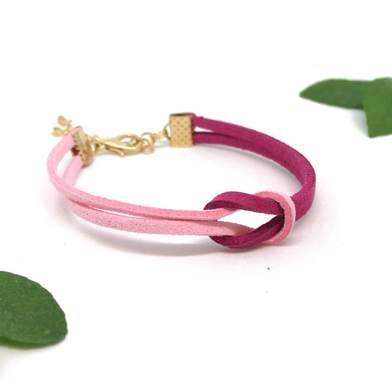 簡約 個性 平結 手牽手 手環 手工製作 淡金色系列-莓粉 - 手鍊/手鐲 - 其他材質 粉紅色