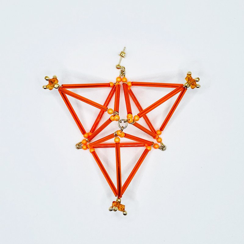 3D Triangle PIERCE/EARRING【Orange】 - 耳環/耳夾 - 玻璃 橘色